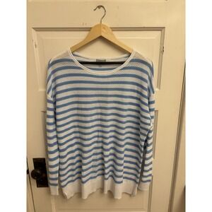 T By Talbots Open Knit Mesh Blue White‎ Striped Sweater Size XL